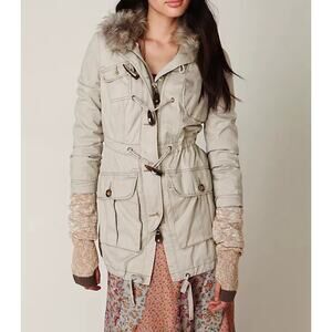 FREE PEOPLE Sweater Lined Parka Jacket. Oat Military‎ Toggle Field Boho Chore S